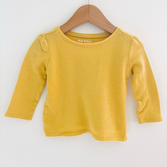 5/$20💥Waffle Knit Thermal Shirt, Unisex Lemon Yellow, Long Sleeves, 100% Cotton - Picture 3 of 9